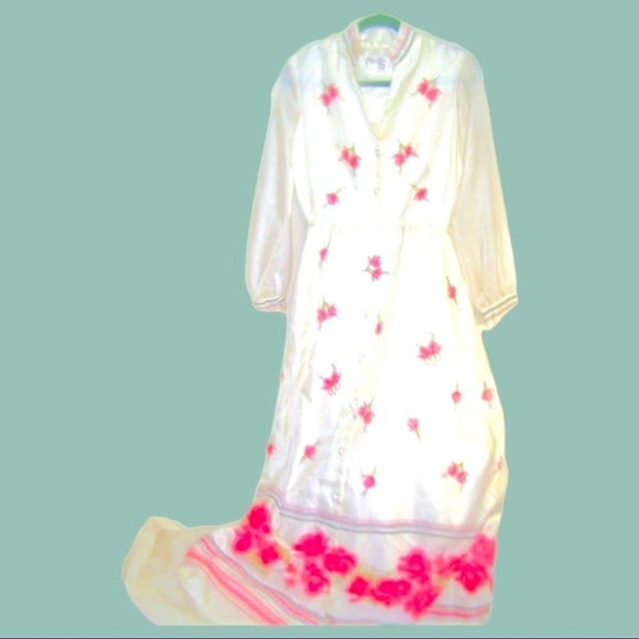 RARE Vintage 40s 50s Alfred Shaheen dress szM/L maxi grannycore silk chiffon vtg - Picture 1 of 10